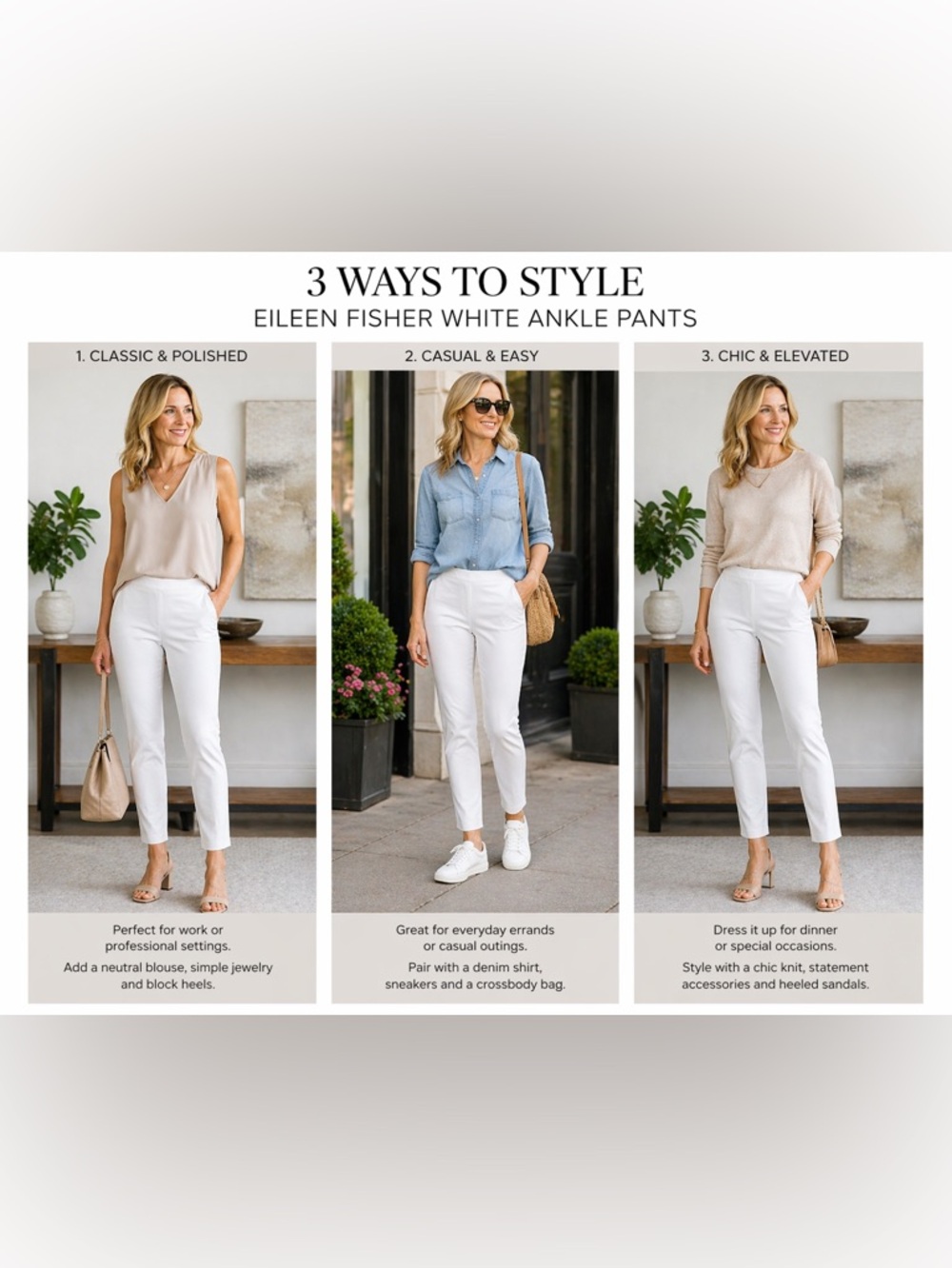 Eileen Fisher White Slim Cropped Ankle Pants - Picture 3 of 5